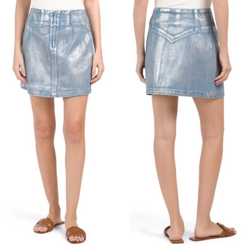 NWOT! House of Harlow 1960 x Nicole Richie Blue/Silver Metallic Denim Mini Large